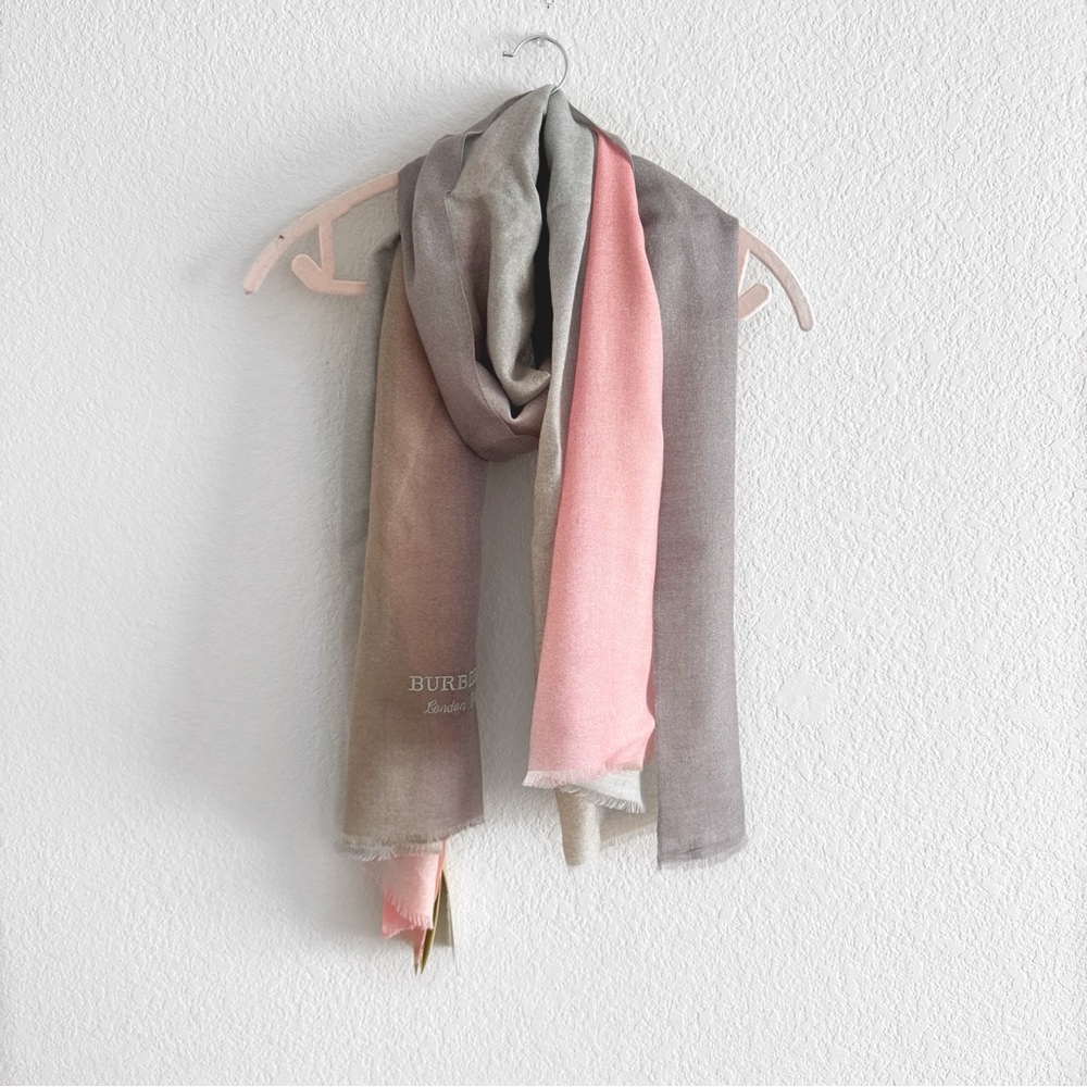 Burberry Gray and Pink Scarf Ombré Cashmere Silk Blend Quiet Luxury